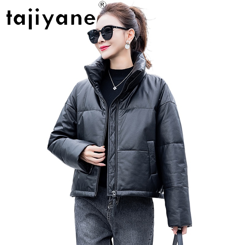 Puffer Jacket Women Down - TAJIYANE 100% Cow Leather Goose Down