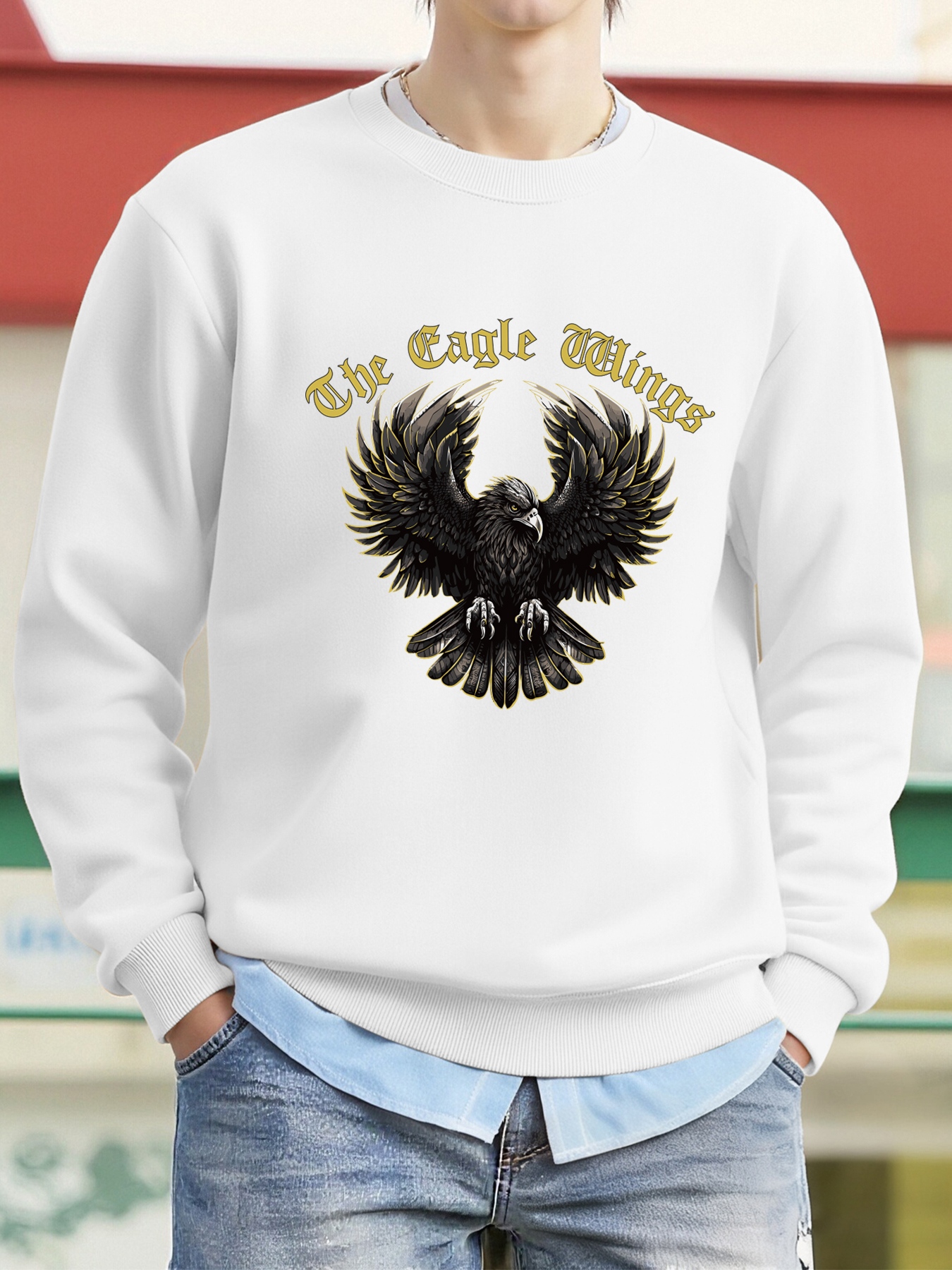 Winter Clothing English - Freedom Eagle Vintage Print Pullover Men
