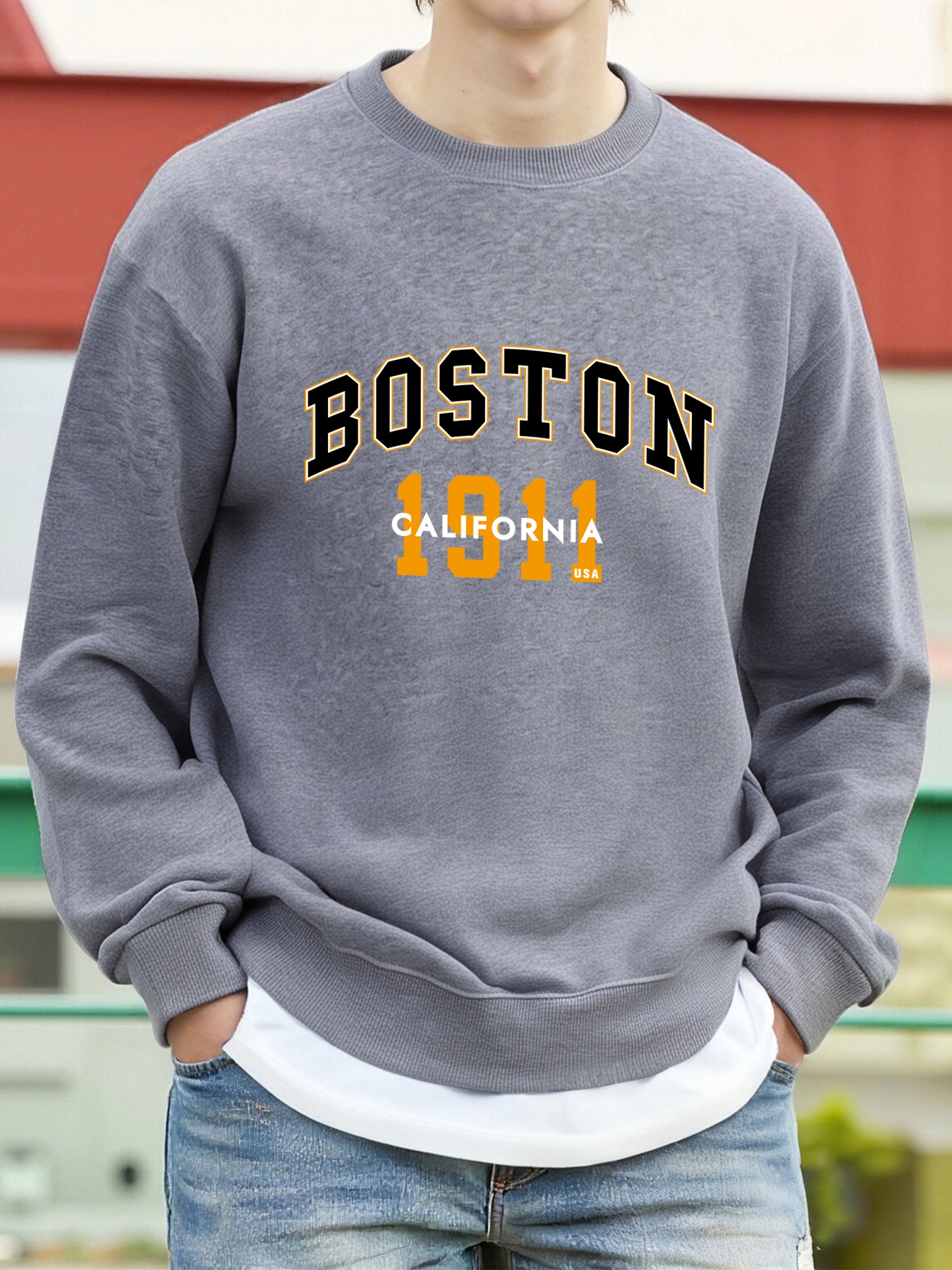 Winter Clothing English - Boston Letter 1911 Simple Prints Sweatshirt