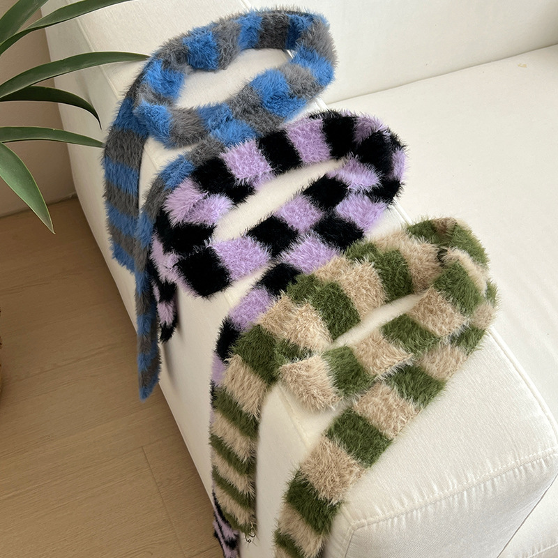 Y2k Striped Plush Narrow Long  - Y2K Winter Clothing ulasan dan harga
