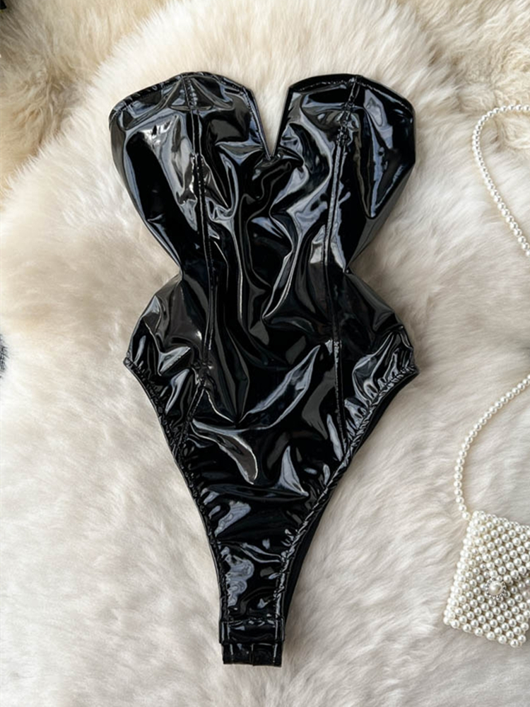 PU Leather Sexy Bodysuits Wome - Y2K Winter Clothing ulasan dan harga