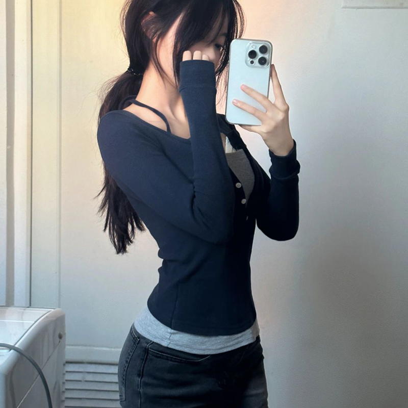 Lucyever Y2K Fake Two Piece T- - Y2K Winter Clothing ulasan dan harga