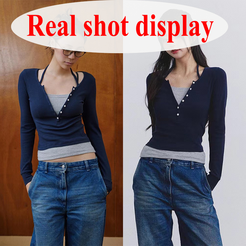 Lucyever Y2K Fake Two Piece T- - Y2K Winter Clothing ulasan dan harga