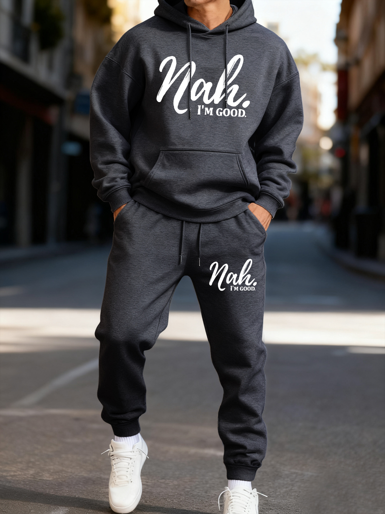 Nah I'M Good Printing Men Hood - Winter Clothing English ulasan dan harga